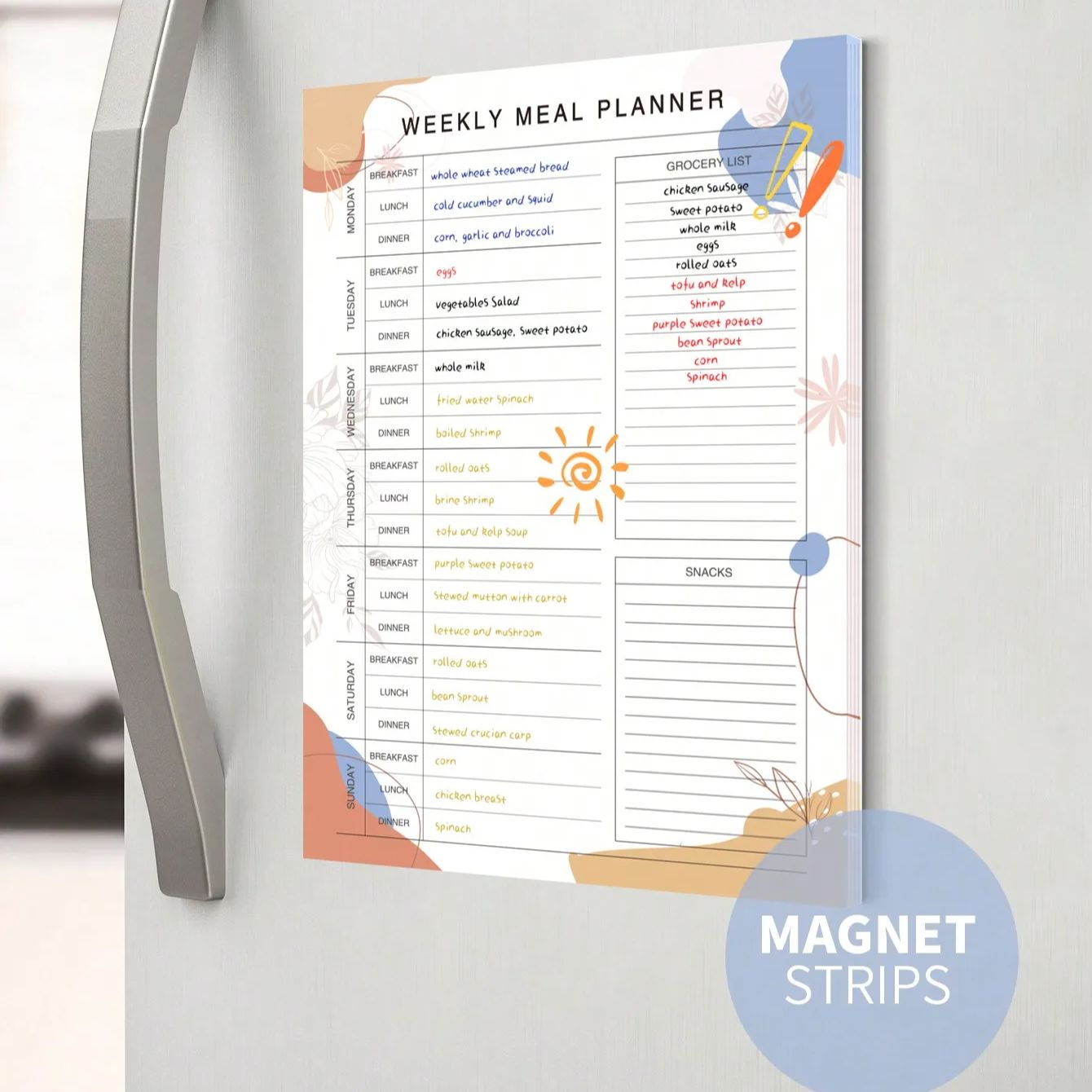 Baby Food List - Weekly Meal Planner Pad for Fridge,