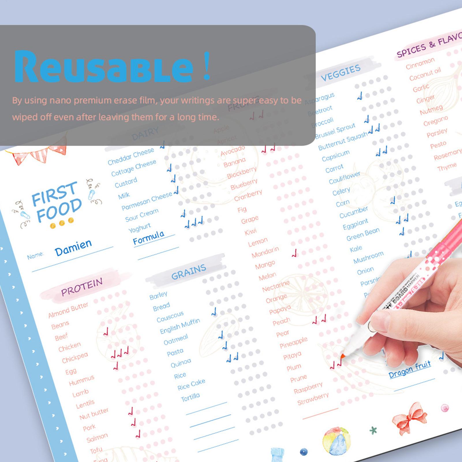 Baby Food List - Baby First Foods Checklist Magnetic Repeatable